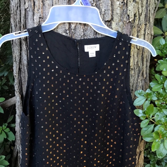 J. Crew Black Sleeveless Tank Blouse Gold Textured Dots Round Hem Lined XXS - Picture 4 of 12